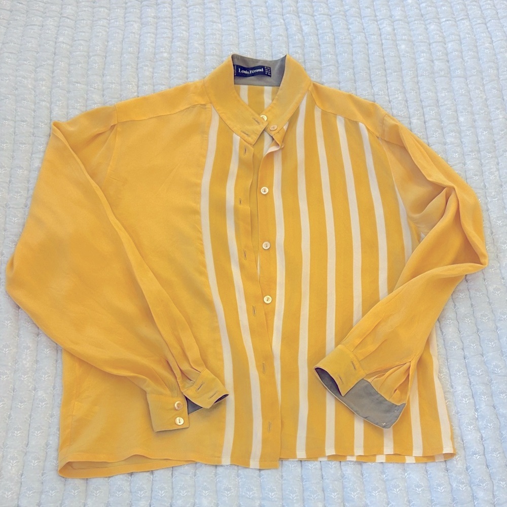 Vintage Louis Feraud Silk Striped Button-Up Blouse EUC